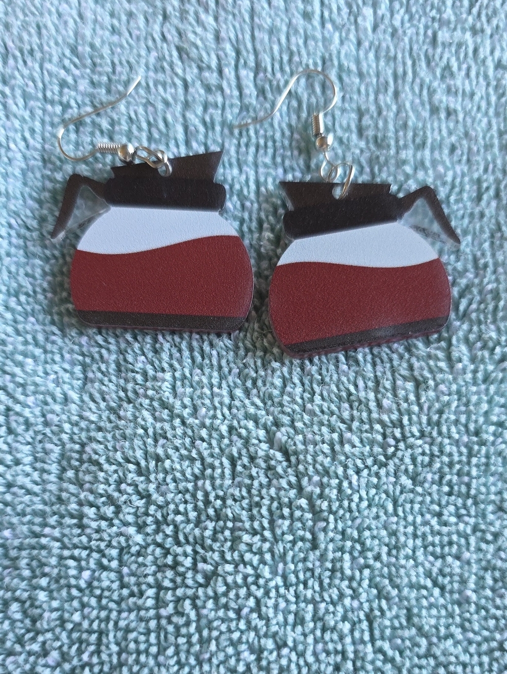Coffee Pot Dangle Earrings in Red and White - Women Accessories